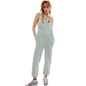 Free People Intown Dungarees Overalls Green & White Seersucker XS NWT MSRP $128